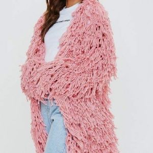 Missguided Blush-Pink Long Shaggy Cardigan